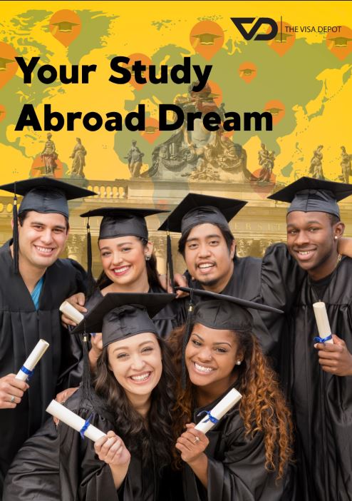 World map highlighting top countries for studying abroad